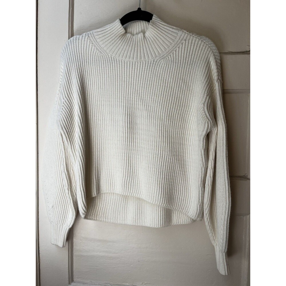 Maeve White Sweater XXS Mock Neck High Low Coastal Chunky Knit Cropped Minimal